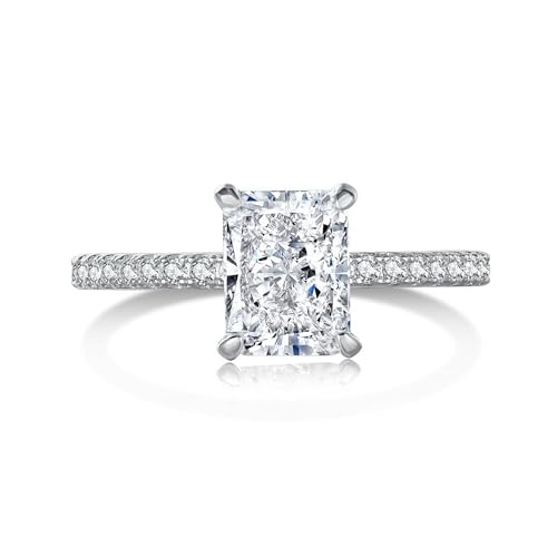 LOVECOM 2CT 925 Sterling Silver Engagement Rings for Women Radiant Cut Solitaire Cubic Zirconia Wedding Band CZ Promise Rings for Her Simulated Diamond Ring Jewelry Christmas Gifts for Mom