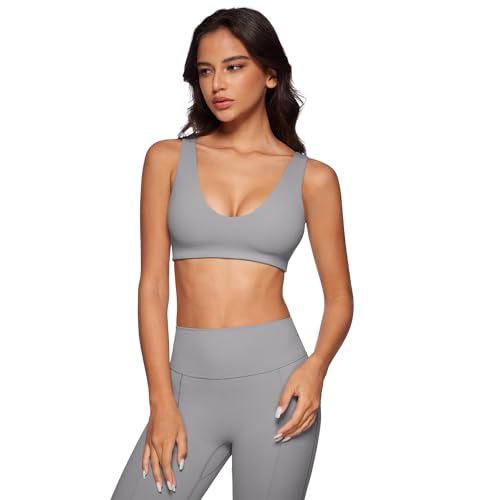 Image of INGIA Womens U-Neck Sports Bra Padded U Back Medium Impact Fitness Yoga Bar Workout Crop Top with Built in Bra