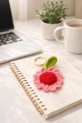 Image of Handmade Crochet Sunflower Keychain for Women & Girls, Cute Yellow Flower Key Ring Charm, Soft Yarn Knitted Gift, Bag Charm, Car Key Holder, Aesthetic Handmade Floral Accessory