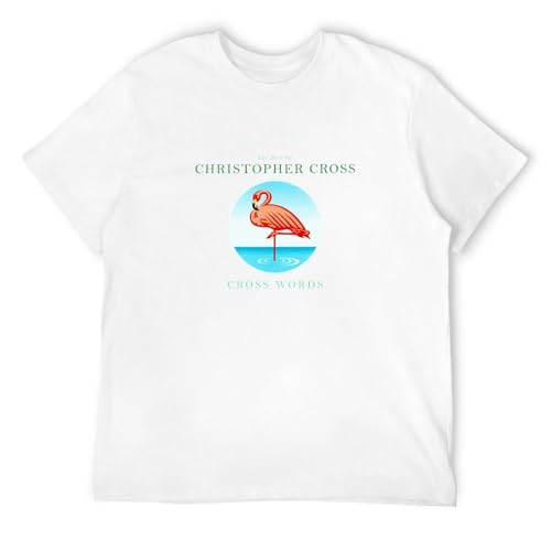 SUAN MEI ROU Mens Stylish Christopher Cross Cross Words Shirt Sleeve Pullover Loose T-Shirt White L