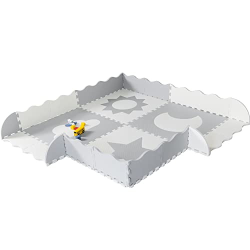 Image of Baby Play Mat Tiles - 61"x61" Extra Large, Grey & White Interlocking, Non-Toxic Foam, Safe for Infants & Toddlers