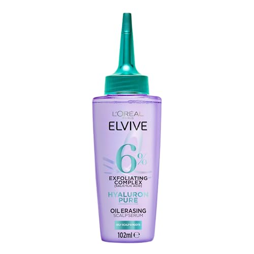 L’Oréal Paris Elvive Hyaluron Pure Oil Erasing Scalp Serum, 72H Purifying, For Oily Scalp & Dry Ends with Exfoliating Complex and Salicylic Acid 102ml