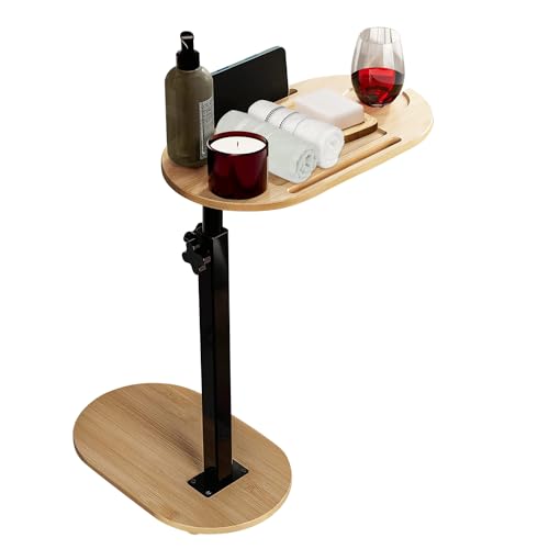 Solerconm Bout de Canapé de Salon en Bambou, Table de Chevet Réglable,table d'appoint pour baignoire,Petite Table d'Appoint pour Salon, Chambre,...