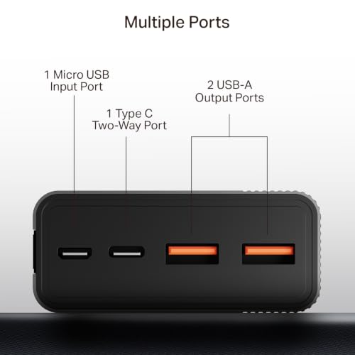 Image of boAt (2026 Launch) Energyshroom PB401 20000 mAh 22.5W Fast Charging Power Bank (4X Output Ports, Supports Android, iPhone, Tablets, Earbuds, etc.), USB Type C (Onyx Black)