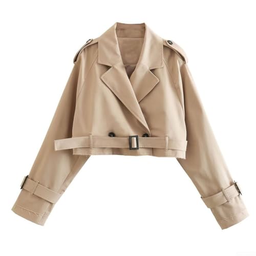 Everyday Trench Veste Courte à Manches Longues Femme Décontracté Mode Piece (M Kaki)