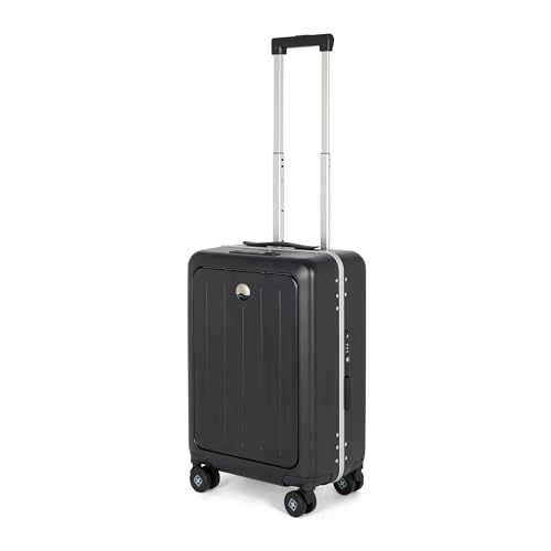 Image of SWISS MILITARY Black Gold Collection Bristol Luggage, Anti-Theft Zipperless Trolley, TSA Lock, 360 Wheels, USB & Type-C Port, 14 inch Laptop Compartment, 44L, Makrolon PC,(Free Cover) Black, 55cm