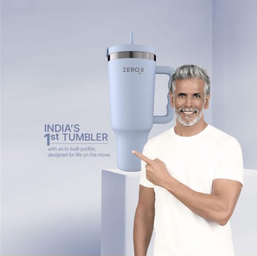 Image of ZeroB H2OHH Tumbler with Purifier | 1 Litre SS304 Tumbler | Removes 99.9% Bacteria & Viruses | Eco-Friendly | Travel, Gym, Office, College | 2 Extra Filter Pads, 2 Straws Included. (BLUE)