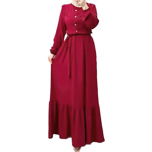 Badekleid Gelb Muslimisches, einfarbiges, hochgeschlossenes, modisches Rüschenkleid für Damen Schwarzes Kurzes Kleid Sexy (XL)