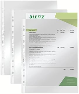 Leitz, perforowane kieszenie A4, gładki przezroczysty PP, 75 mikronów, Opakowanie 100 kieszeni, 4770002