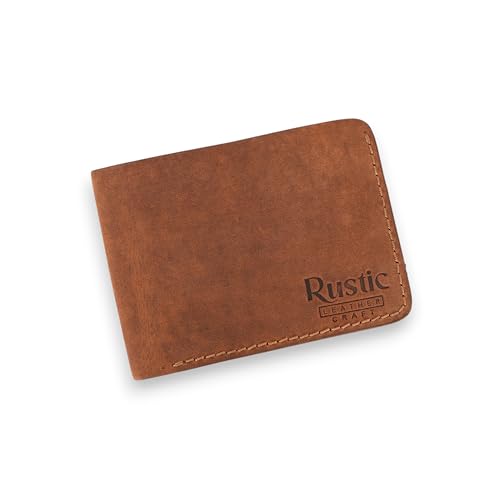 Image of Men's Bi-Fold Wallet - Genuine Rustic Brown Leather, 6 Card Slots & Cash Compartment, Easy Access Design, Hand Crafted- Stylish & Durable Wallet Gift