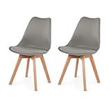 EGGREE 2er Set Esszimmerstühle mit Massivholz Buche Bein SGS Geprüfter, Retro Design Gepolsterter lStuhl Küchenstuhl Holz, Grau