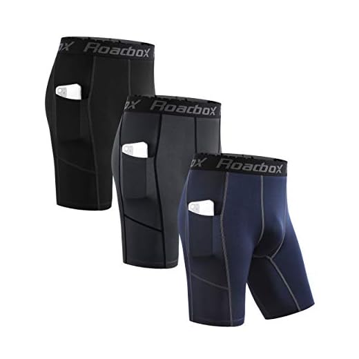 Roadbox 1 or 3 Pack Compression Shorts Mens, Sports Underwear Base Layer Shorts Tights Leggings Running Gym Cycling, Blue(pocket), S