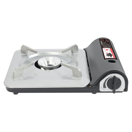 Hornillo de gas para camping, estufa de gas para exteriores, juego completo con encendido piezoeléctrico, barbacoa butano, maletín de 3500 W para camping, exterior/autocaravana