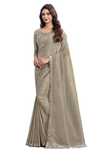 Image of Women's And Girl's Heavy Sequins Work Georgette Saree with Blouse (Wedding-Sequins-Party-Saree)