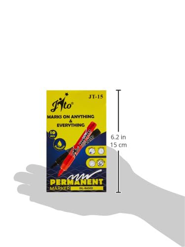 Image of JITO JT-15 Permanent Marker, Refillable, Bullet Tip 2.5 mm Line Width, Anti-Scrub Writing, Non Toxic Xylene Free 10 Units Per Pack, Ink Colour - Green