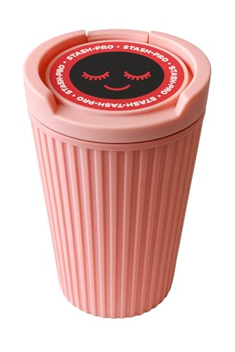 Image of Stash-Pro Retro Pink Car Ashtray | Odor-Proof Lid | 13cm Cup Holder Fit | Cute Design with Ribbed Exterior | Portable Ash Bin for Vehicles | Trash Bin