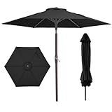 JEAREY 7.5FT Patio Umbrella Market Table Umbrella with 6 Sturdy Ribs, Push Button Tilt/Crank Outdoor Umbrella for Garden, Deck, Backyard,Dark Black