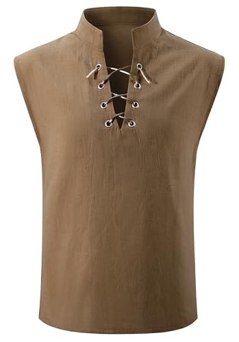 Kids Medieval Viking Pirate Renaissance Retro Costume Sleeveless Shirt for Boys Halloween Cosplay 8-9 Years Brown