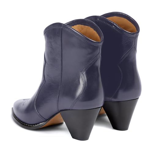 anteikira Women's Pointed Toe Ankle Boots Low Heel Pull On Embroidered Western Ankle Boots Cowgirl Booties for Women Size 5.5-12US4