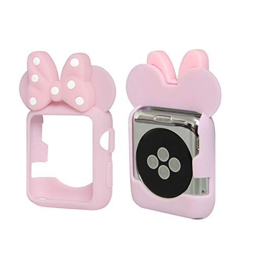Tech Express 3D Mouse Ears Cartoon Character Case Polka Dot Bow Corner & Edge Compatible with Apple Watch [iWatch] Series 1, 2 & 3 Colorful Flexible TPU Cover Accessories (Pink, 38mm)