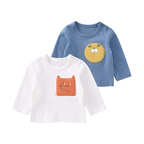 pureborn 2-Pack Baby Boys Long Sleeve T Shirts Graphic Cotton Tees Shirt Fox + Puppy 6-12 Months
