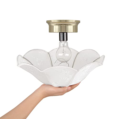 Image of Aspen Creative 52004 Ceiling Clip-on Lamp Shade, Transitional Design in White with Leaf Pattern, 13 inch Diameter x 5 inch Height