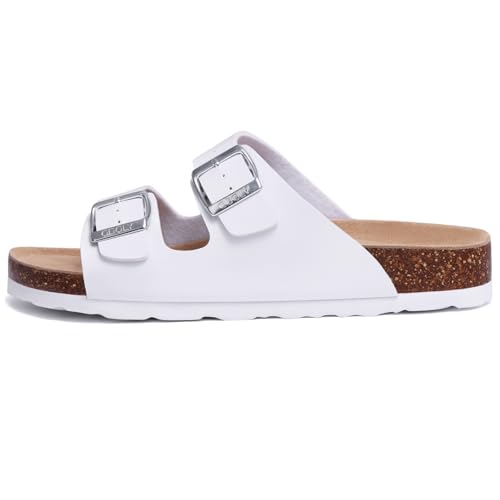 Image of ODOLY Unisex Comfortable Cork Footbed Slide Sandals with Arch Support | Adjustable Buckle, Lightweight Summer Sandals for Travel and Everyday Wear