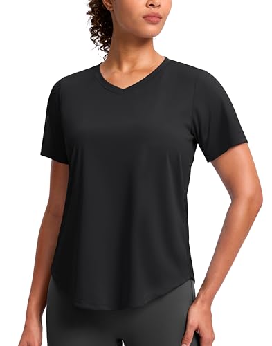 Womens Workout Tops V-Neck Short Sleeve UPF 50+ Sun Shirt Moisture Wicking Quick Dry Top for Gym, Running, Athletic