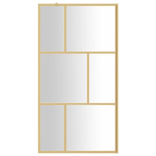 Mampara de ducha con cristal transparente, panel de pantalla de baño con marco dorado para baños modernos, división de ducha que ahorra espacio