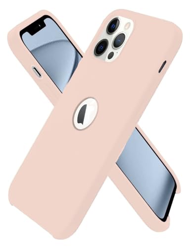 Image of VONZEE Back Cover for iPhone 12 Pro Max Case, Shockproof Slim Camera & Full Body Protection Liquid Silicone TPU Cover with Logo Cut (6.7 Inch) -Sand Pink
