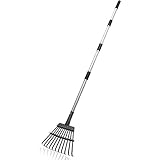 Adjustable Garden Rake for Leaves,38”-63”Long Handle Garden Rake,Expanding Metal 11 Tines Shrub Rake,Lightweight Heavy Duty Handle Thatch Rake,Professional Lawn Rake to Collect Leaf & Poop among Yards