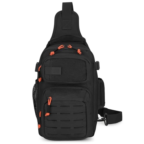 VINBAGGE Bolsa Militar para Pecho Mochila Táctica Sling Molle Bolso Bandolera Impermeable Mochila Cruzada para Al Aire Libre Pesca Ciclismo, E-Negro