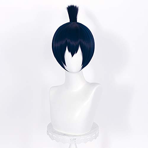 Image of LABEAUTE Short Dark Blue Wig for Boys Men Cosplay Wig Unisex Anime Straight Halloween Party Wigs With Clip-in Ponytail Bangs + Cap