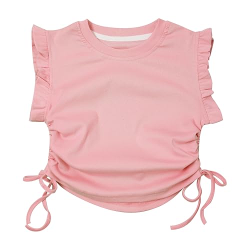 JEYPINMI Toddler Girls Ruffle Sleeveless Crop T-Shirt Solid Tank Tops 3-16 Years Short Sleeve Plain Tees2