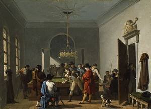 Peinture à l'huile salle de billard Taunay pour grand salon chic
