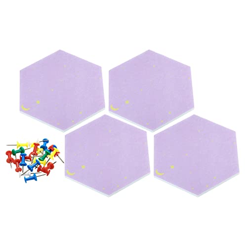 Feutre Tableau Hexagon PATIKIL violet en pack de 4 dalles murales adhésives avec punaises