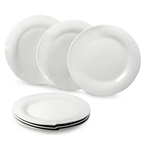 Speiseteller-Set 6-teilige mit Ø 26,8cm I Tafel-Service für 6 Personen I Flache ESS-Teller I Porzellan-Service weiß mit Federmuster-Design für Geburtstag, Hochzeit I Teller-Set mikrowellengeeignet Cover