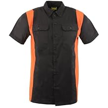 Mens Mdm11675.94 Men&rsquo;s Two-Tone Black and Orange Short Sleeve Motorcycle Mechanic Shirt