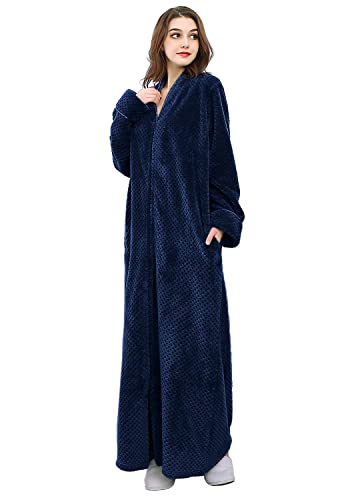 Hellomamma Womens Robes Warm Plush Winter Robe, Zip up Long Fleece Bath Robes Female, Zipper Bathrobes for Women