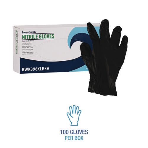 Boardwalk Disposable General-Purpose Powder-Free Nitrile Gloves, X-Large, Black, 4.4 mil, 100/Box, 10 Boxes/Carton