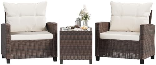 Shintenchi 3 Pieces Patio Furniture Set, PE Rattan Wicker 3 Pcs P...