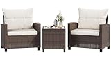 Shintenchi 3 Pieces Patio Furniture Set 3 Pieces PE Rattan Wicker Chairs with...