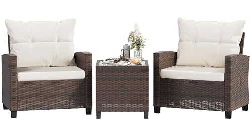 Shintenchi 3 Pieces Patio Furniture Set 3 Pieces PE Rattan Wicker Chairs with Table Outdoor...