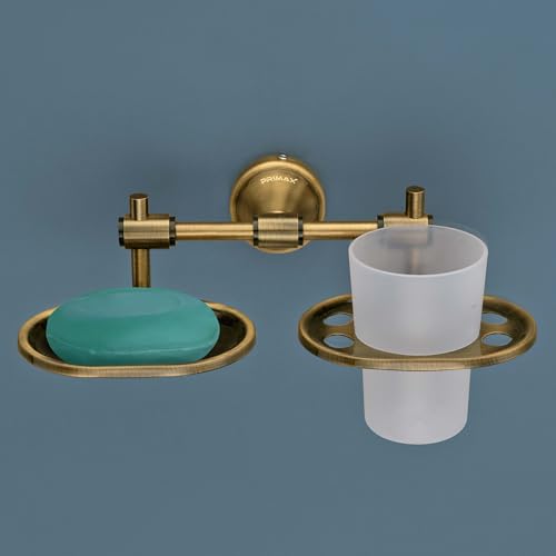 Image of Plantex (Primax) Niko Stainless Steel 304 Grade 2in1 Soap Dish with Tumbler Holder /Soap Stand /Tooth Brush Holder /Bathroom Accessories (Brass Antique)