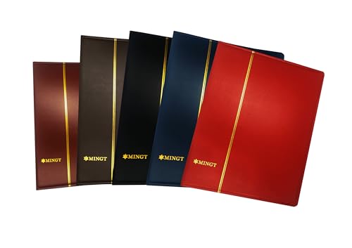 PCCB MINGT 4-Ringe Binder PU Leder Sammlung Album Cover für Banknoten Briefmarken Papier Geld Münzen Sammeln und Zubehör (Blau)