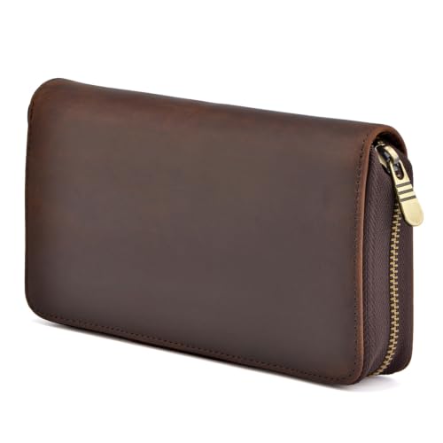 Image of Fountain Pen Leather Pen Case 10 Divided Slots, Rollerball Pen Holder Handmade Display Organizer Zippered Pouch