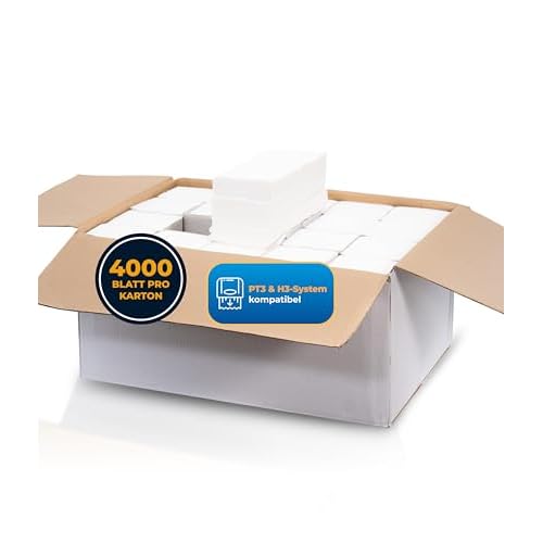 Hygiene Guru® Papierhandtücher hochweiß – 4.000 Blatt [V-Falz, Zickzack-Faltung, 2-lagig, 25×21 cm] – Recyclingmix für Tork H3 Spender – lebensmittelecht & ideal für Praxis, Büro, Küche & mehr