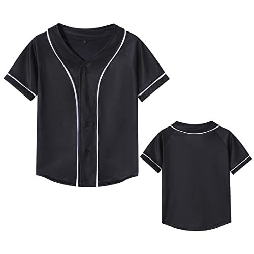 Kids Baseball Jersey Button Boys T-Shirt Trendy Hip Hop Girls Black and White Short Sleeve Tshirt2