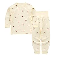 YANWANG 100% Baumwolle Baby Kinder Schlafanzüge Jungen Mädchen Pyjamas Set Langarm Nachtwäsche（Cherry，1-2 Jahre）