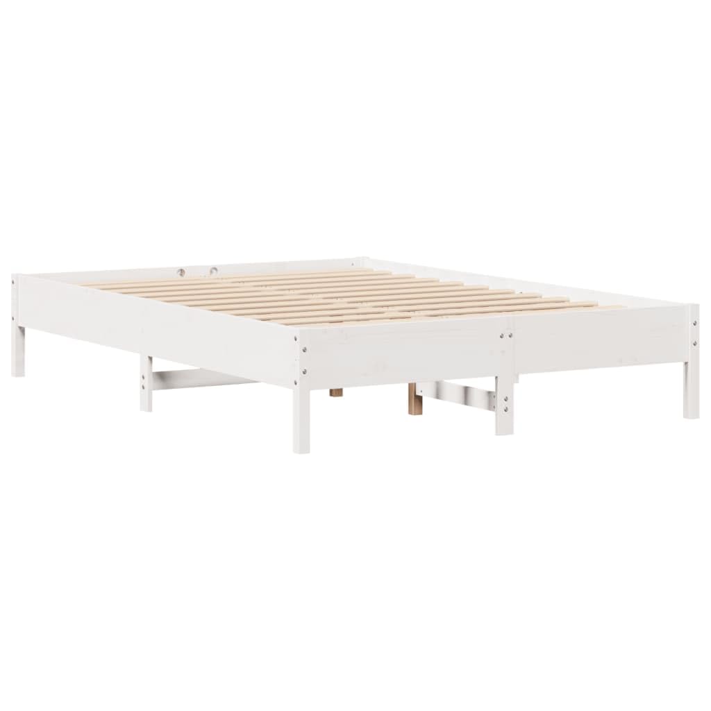 Homgoday Bett mit Regal ohne Matratze, Massivholz, weiß, 150 x 200 cm, mit Stauraum für Kinder, Jugendliche und Erwachsene, Weiß